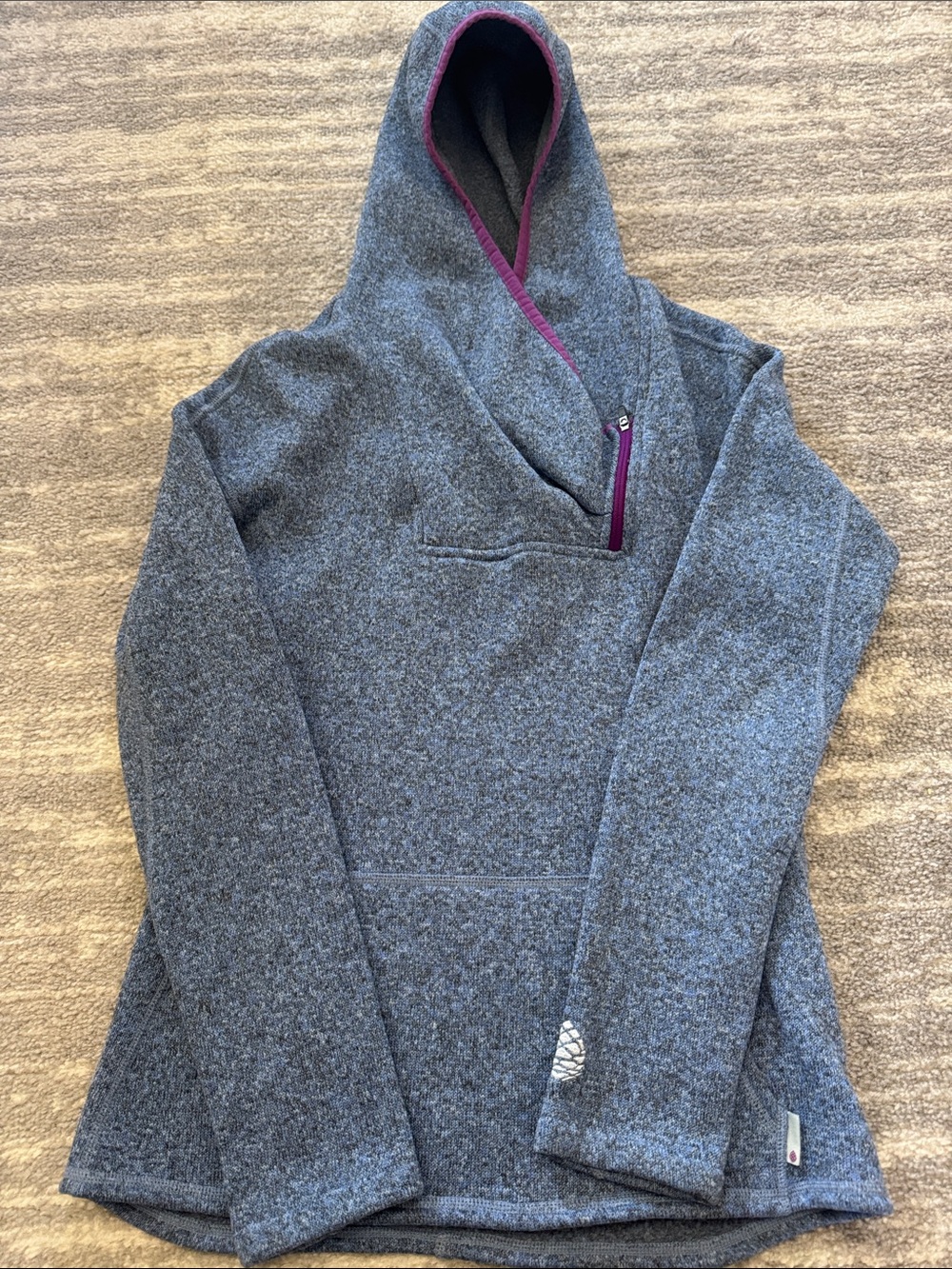Stio Heathered Blue Pullover Hoodie with Pink Trim